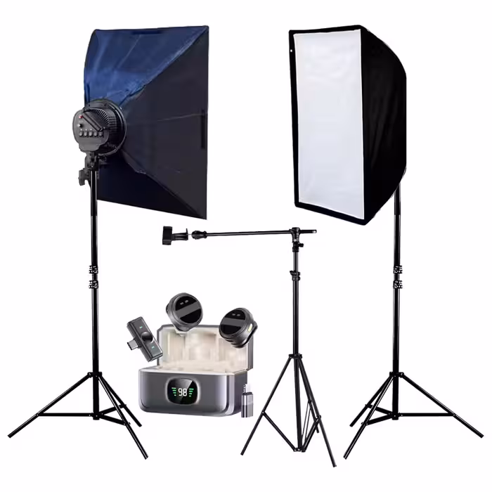 کیت دوتایی سافت باکس 5 لامپ با میکروفون و پایه موبایل B-kit14