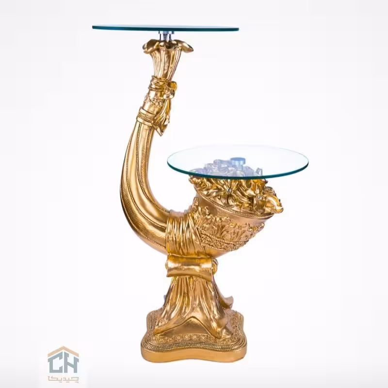 میز دوتایی طلایی گلدکیش طرح شیپوری مدل 1-1431