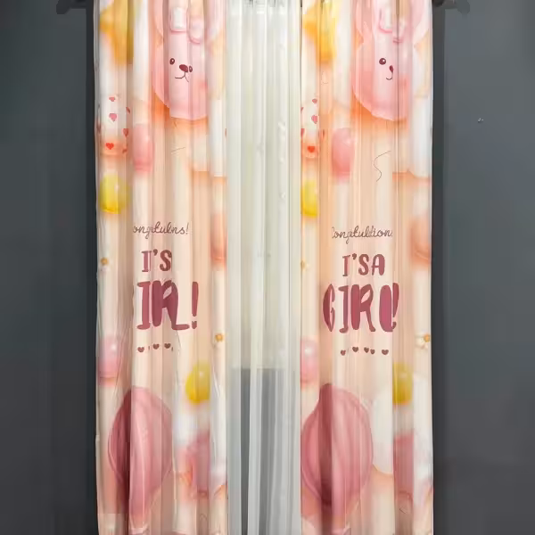 پرده چاپی مخمل و حریر ساده اتاق کودک مدل خرس صورتی k24