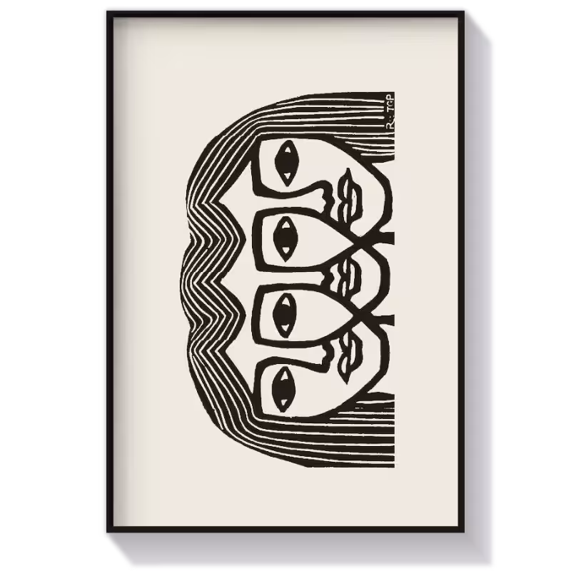 تابلو نقاشی مینیمال آبستره طرح چهره دخترانه