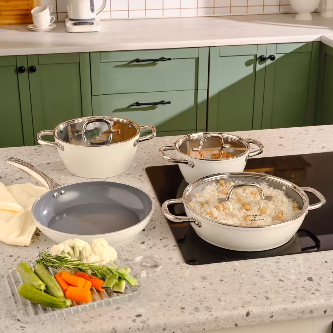 سرویس قابلمه 7 پارچه گرانیتی Karaca ترکیه مدل Birgül با تکنولوژی کریستال سوئیسی