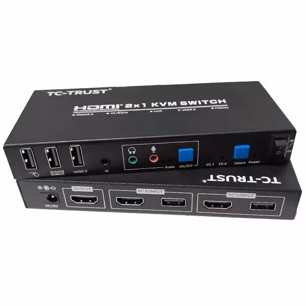 سوئیچ کی وی ام 2 خروجی دستی ریموت HDMI USB تی سی تراست مدل TC-KSW-21U