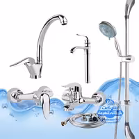 ست 6 عددی شیرآلات برند آیدا صنعت مدل قهرمان | شیر ظرفشویی   روشویی پایه‌بلند بامبو   حمام   توالت   علم دوش یونیکا   شلنگ توالت | کروم براق