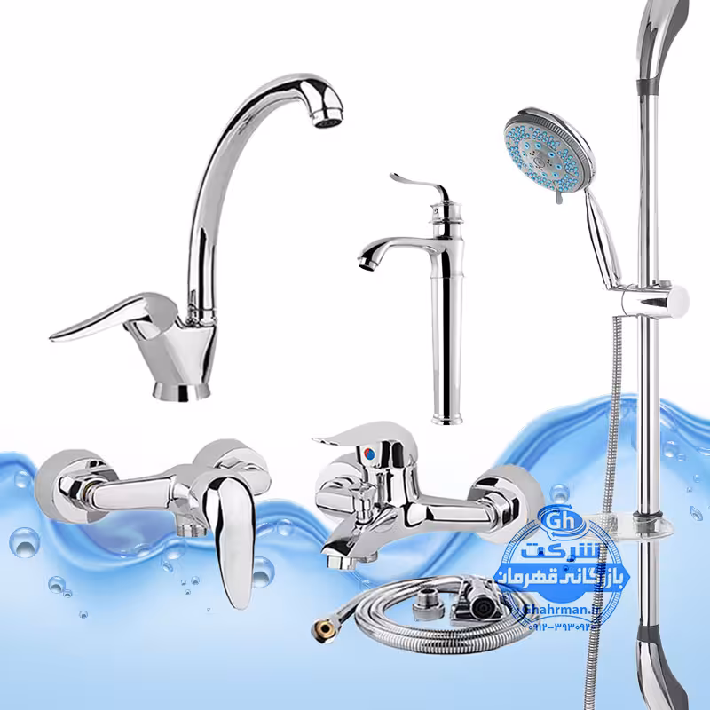 ست 6 عددی شیرآلات برند آیدا صنعت مدل قهرمان | شیر ظرفشویی   روشویی پایه‌بلند بامبو   حمام   توالت   علم دوش یونیکا   شلنگ توالت | کروم براق
