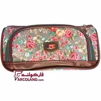جامدادی پارچه ای متین کد 2-303 طرح گل طوسی رنگ | Matin pencil case | سه زیپ