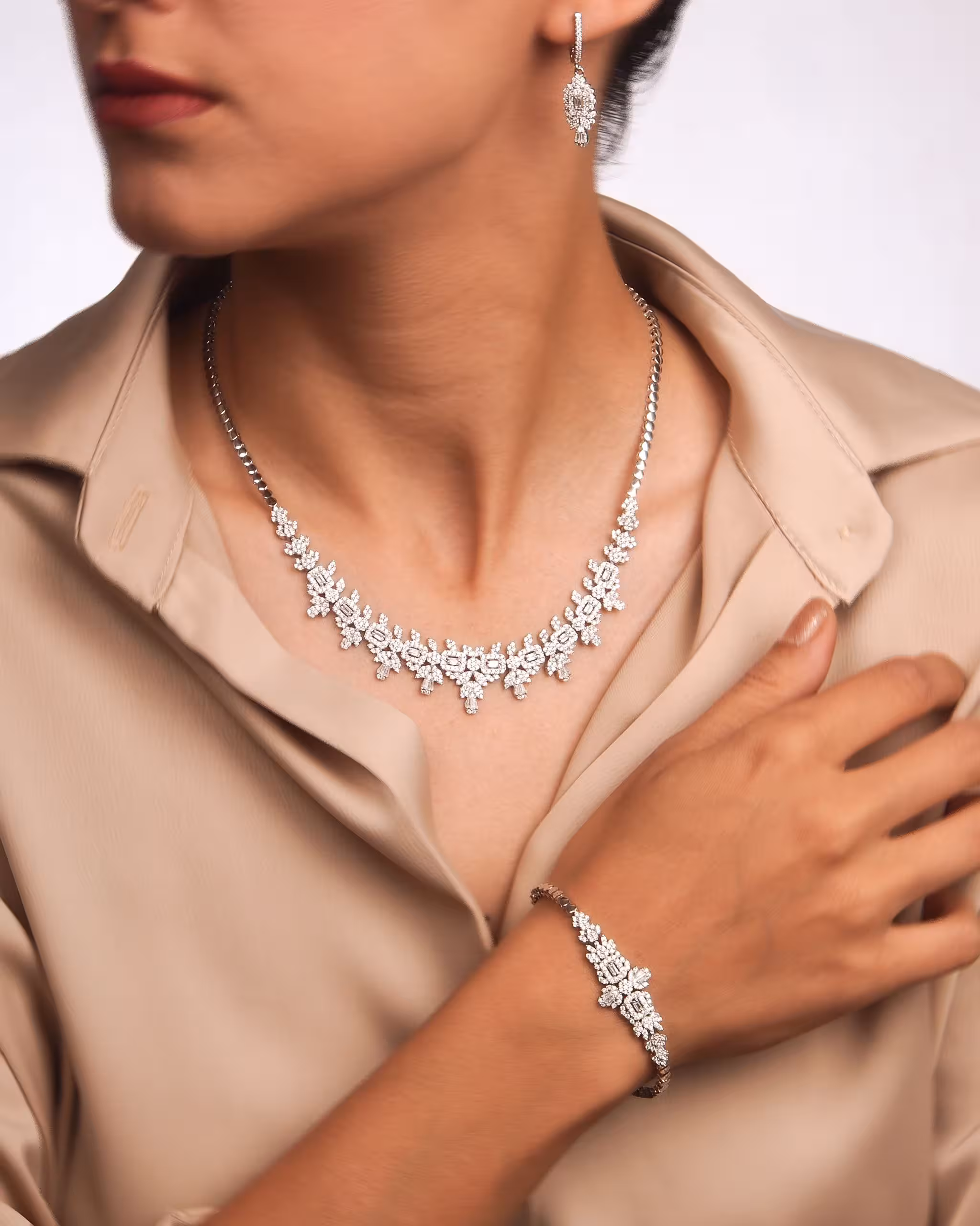 سرویس نقره جواهری زنانه کد 60739