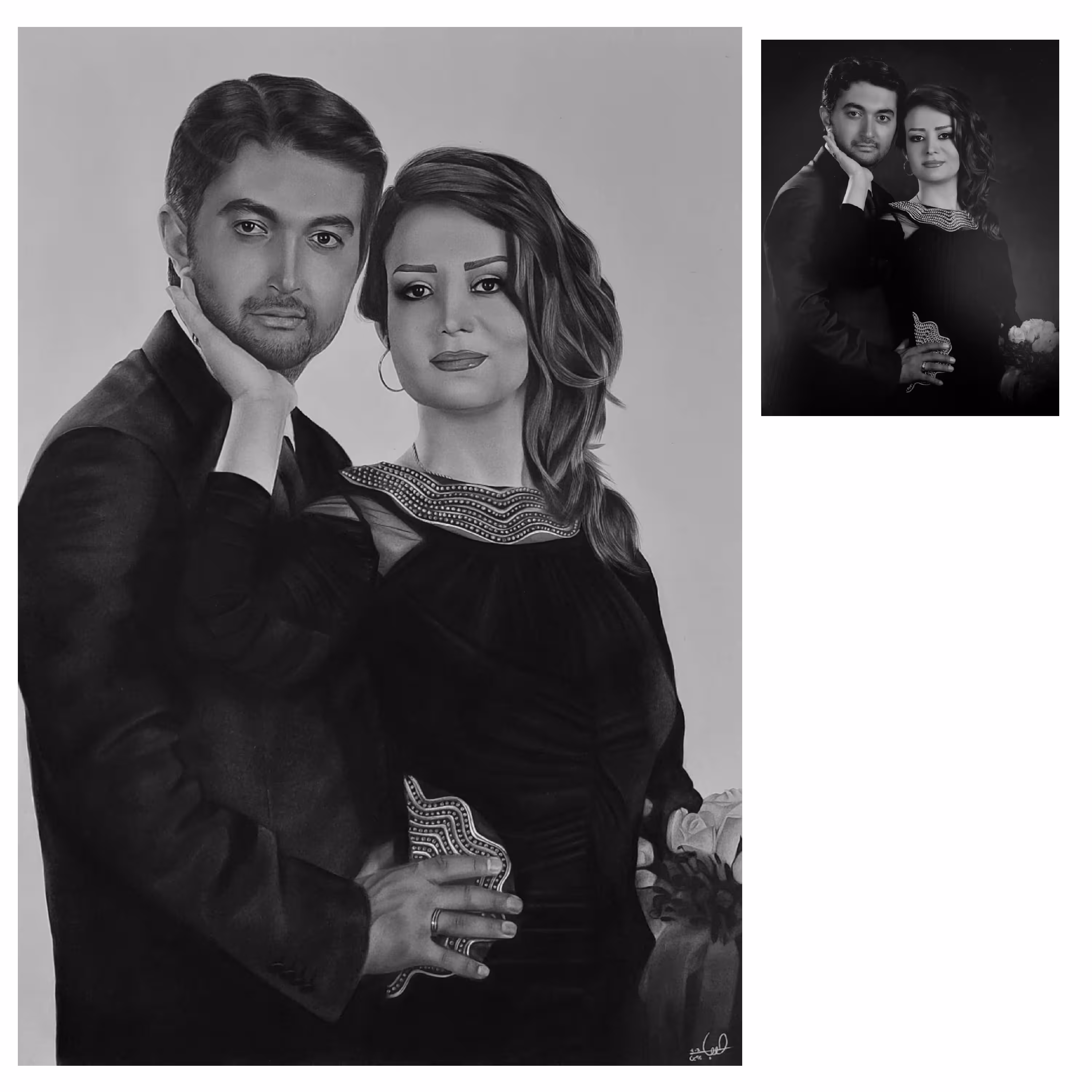 سفارش نقاشی چهره دونفره سایز A2