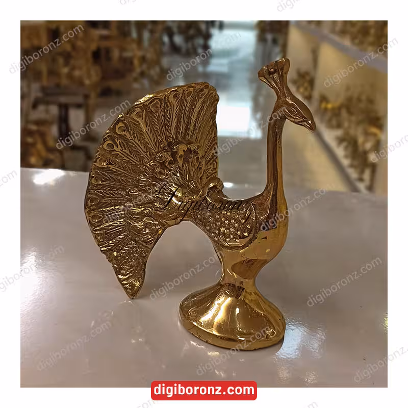 مجسمه طاووس برنجی برنزی مدل دم چتری