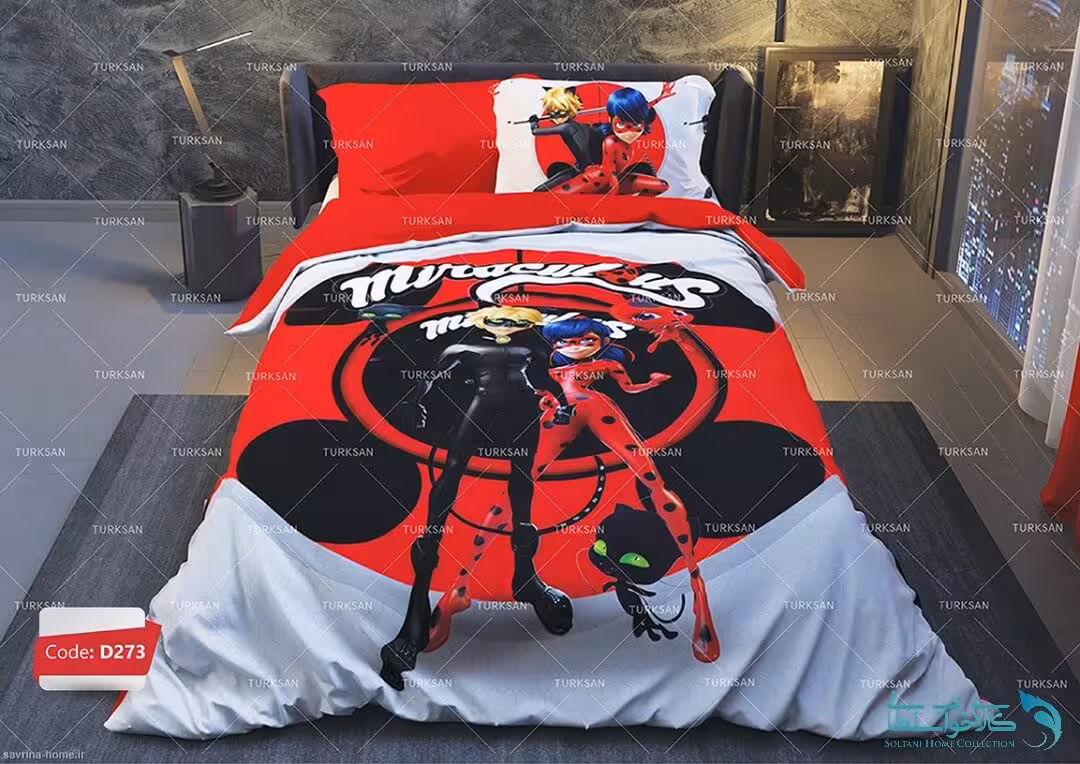 سرویس لحاف روتختی مدل دختر کفشدوزکی کد D273 یک نفره 4 تکه