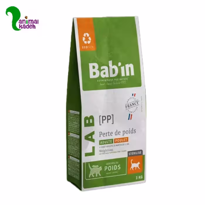غذا خشک گربه بالغ بابین عقیم شده مدل LAB لایت رژیمی طعم مرغ 1.5 کیلویی