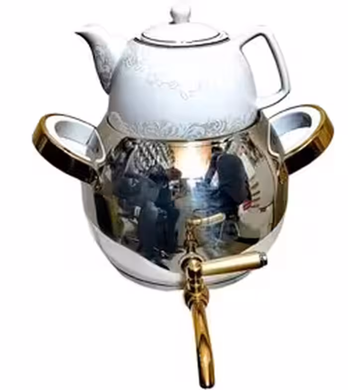 کتری طرح ترک دو قوری دسته دو تکه یراق طلا 4 لیتر (KST) کد 4050SG