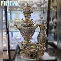 ست کامل سماور برنجی قلمزنی 6 لیتری طرح سیاه قلم