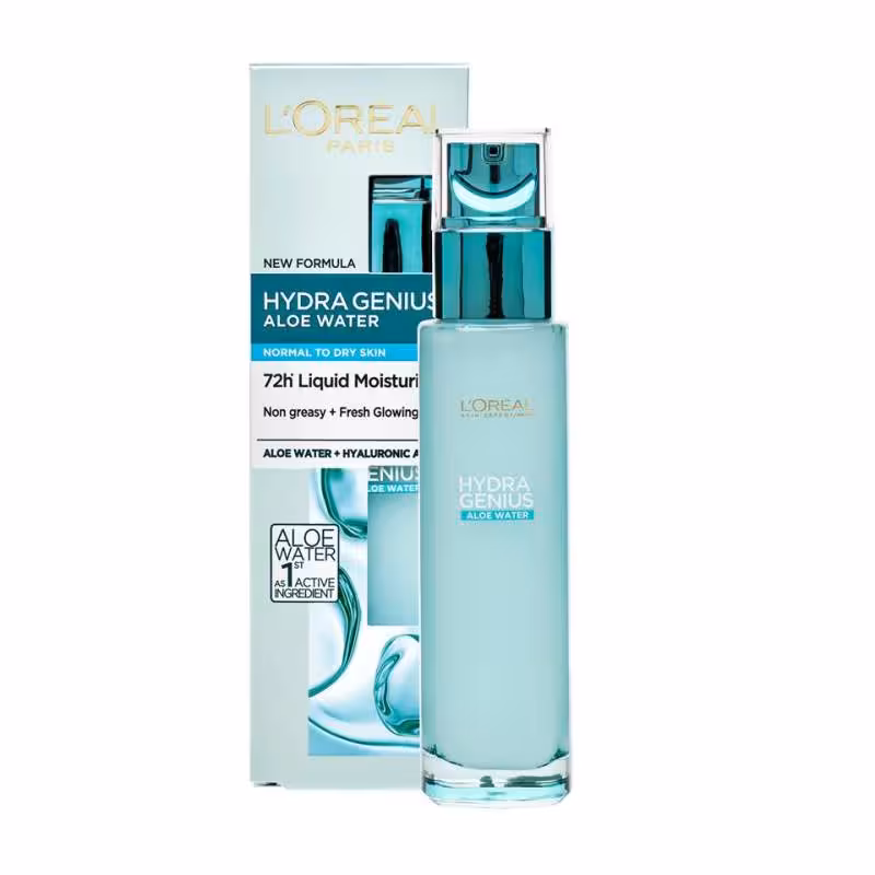 ژل آبرسان لورآل مدل Genius مناسب پوست های نرمال تا خشک حجم 70 میلی لیتر | L’oreal Hydra Genius Aloe Water 72 h Liquid Moisturizer 70 ml
