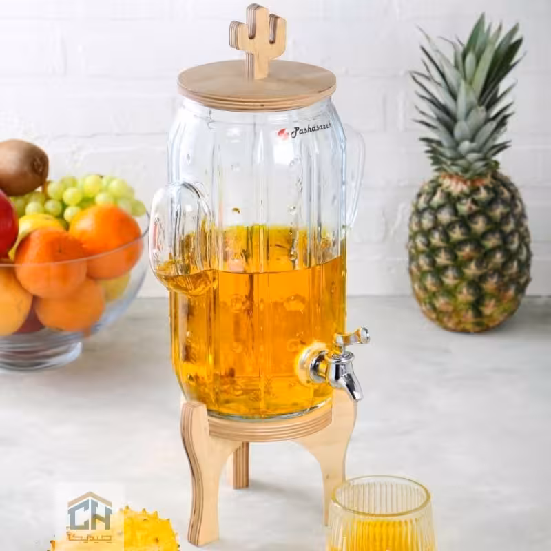 کلمن شیشه ای پایه چوبی طرح کاکتوس مدل 3261