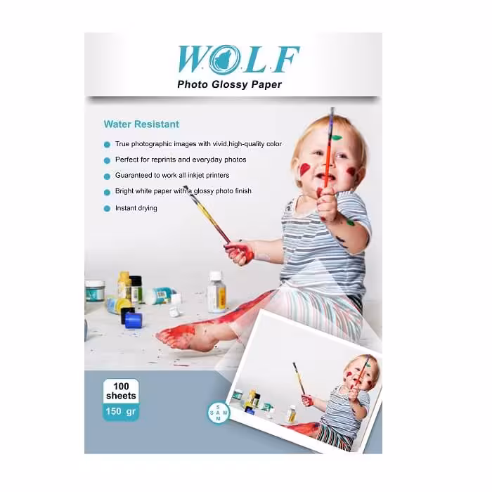 کاغذ فتو گلاسه 150 گرم ولف سایز A4