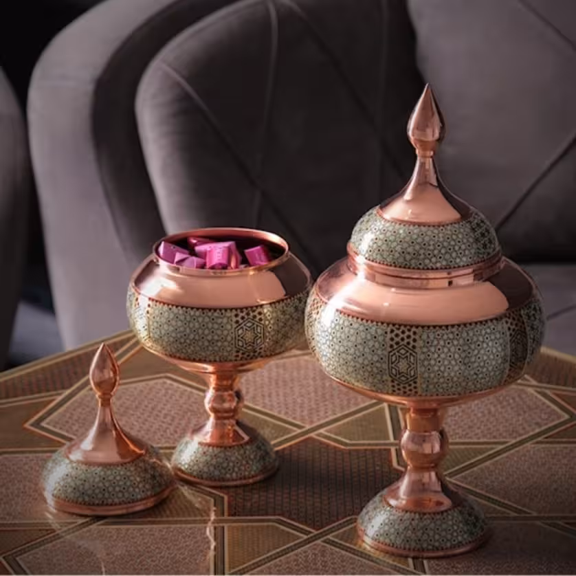 شکلات خوری مس و خاتم ممتاز و اعلا در ارتفاع 30 سانت