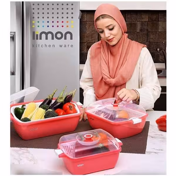 جا نانی یا ظرف نگهداری میوه سبزی سه پارچه لیمون مدل یاس