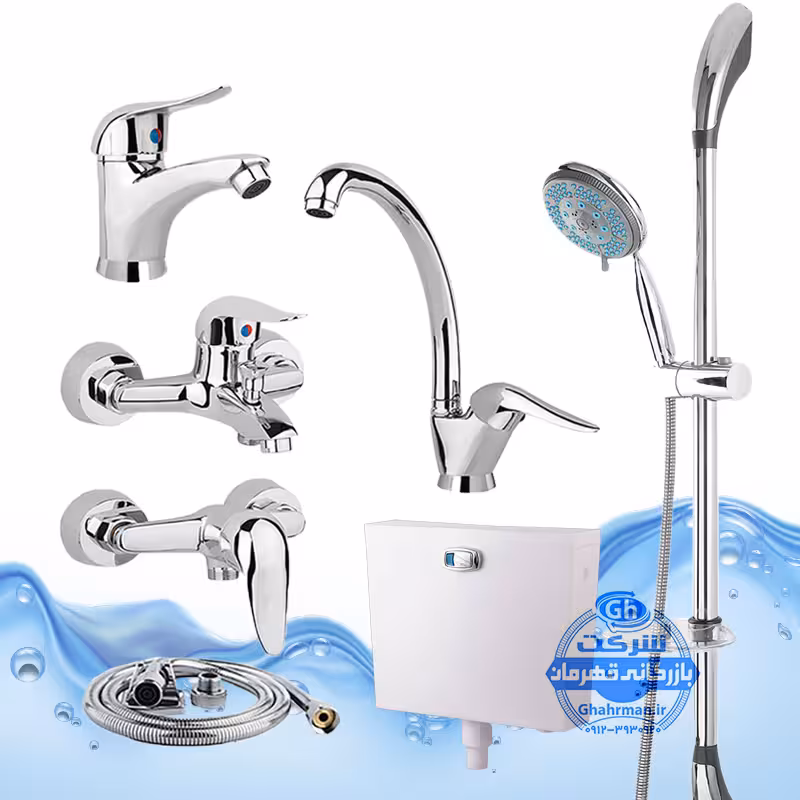 ست 7 عددی شیرآلات برند آیدا صنعت مدل اردکی | کروم براق | همراه علم دوش یونیکا