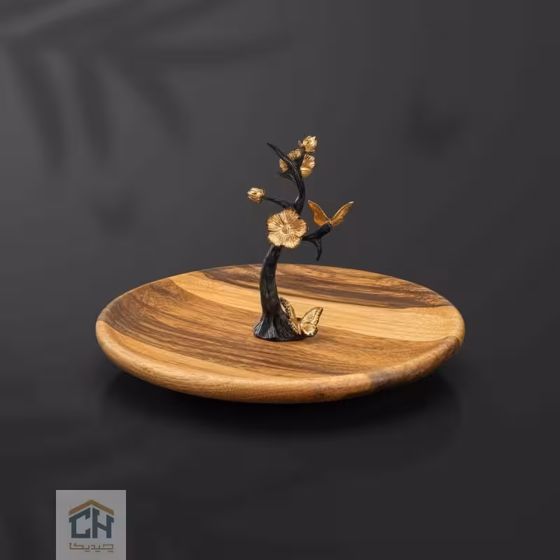 شیرینی خوری چوب و برنج گلدکیش طرح butterfly wood مدل GK829803