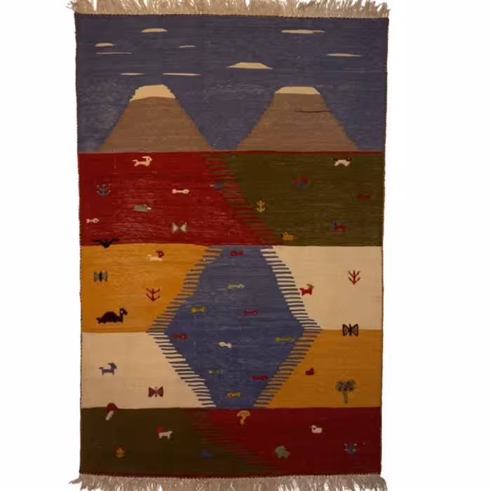 گلیم گبه دستباف قشقایی یک و نیم متری کد GLG12 پشم دستریس