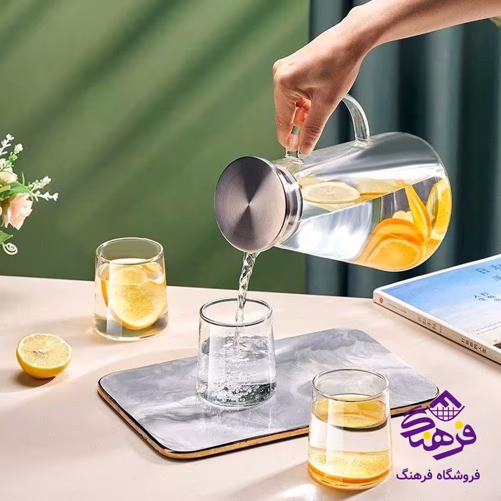 پارچ و لیوان پیرکس کف پهن هولوگرامی دلی