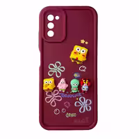 قاب Solid عروسکی طرح خانواده باب اسفنجی مناسب برای Samsung A03s-زرشکی