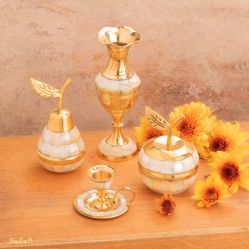 ست دکوراسیون برنجی و صدفی طلایی کد 262