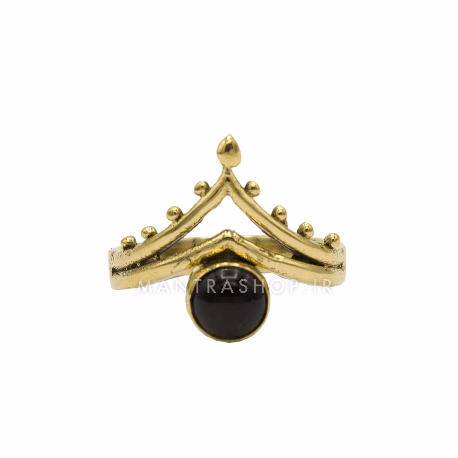 انگشتر برنجی دست ساز و سنگ اونیکس کد 1136