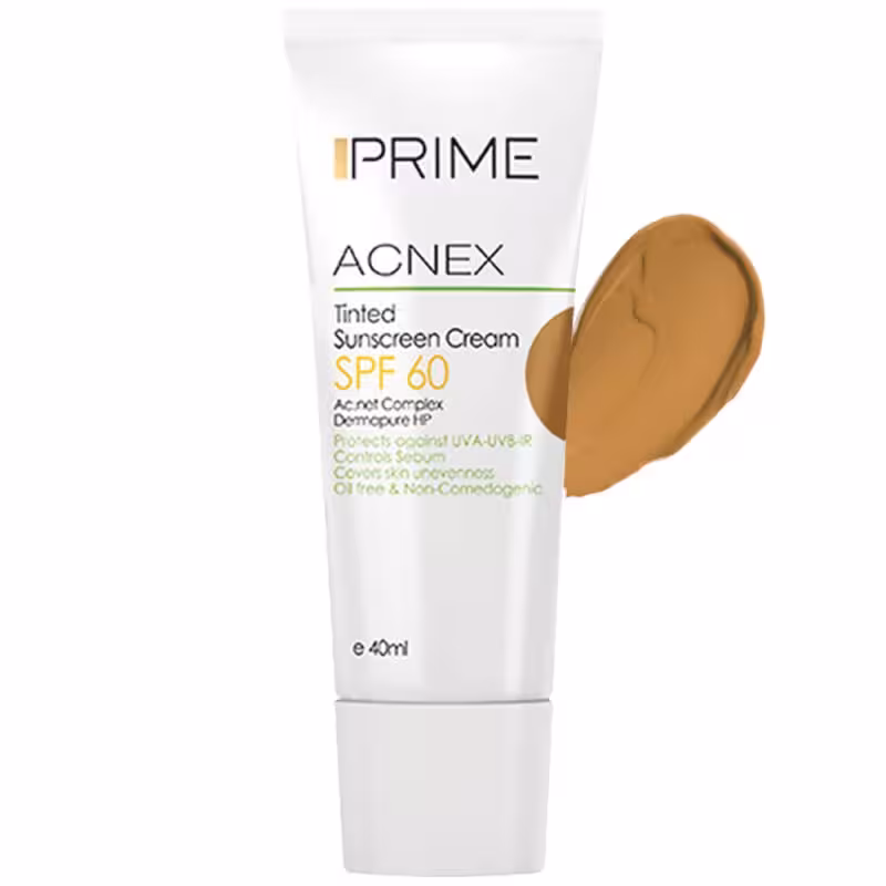 کرم ضد آفتاب رنگی فاقد چربی SPF ۶٠ پریم رنگ بژ تیره۴۰میلی لیتر