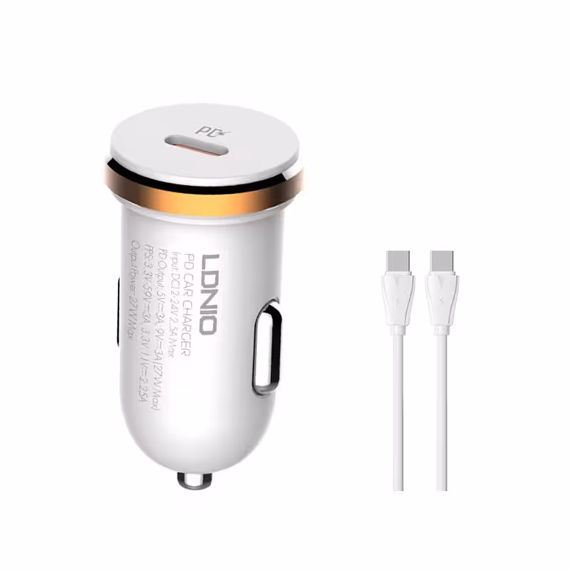 شارژر فندکی 27 وات الدینیو مدل C22Q به همراه کابل USB-C