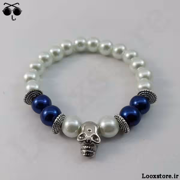 دستبند مروارید جذاب با پلاک اسکلت سواروسکی