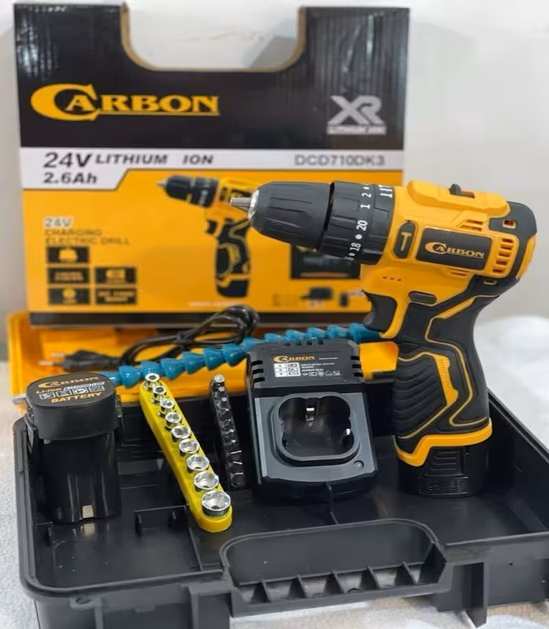 دریل شارژی کربن 24 ولتی براش لس چکشی دو باطری 6 ماه گارانتی مدل DCD710DK3