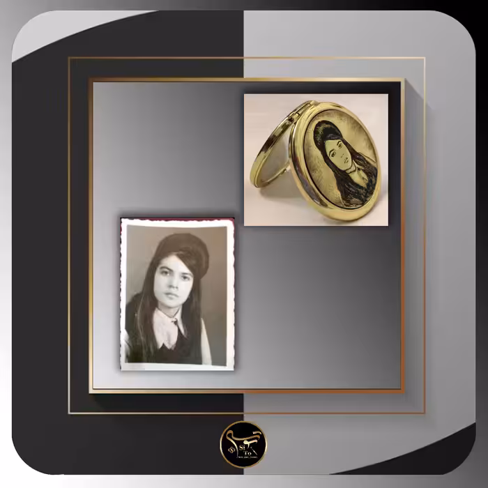 آینه جیبی طلایی قلمزنی برنجی طرح چهره دلخواه با بسته بندی نفیس کد 101951