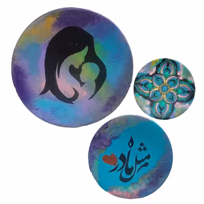 بشقاب دیوارکوب سفالی طرح نقطه کوبی دات ماندالا مدل روز مادر کد S303 مجموعه 3 عددی