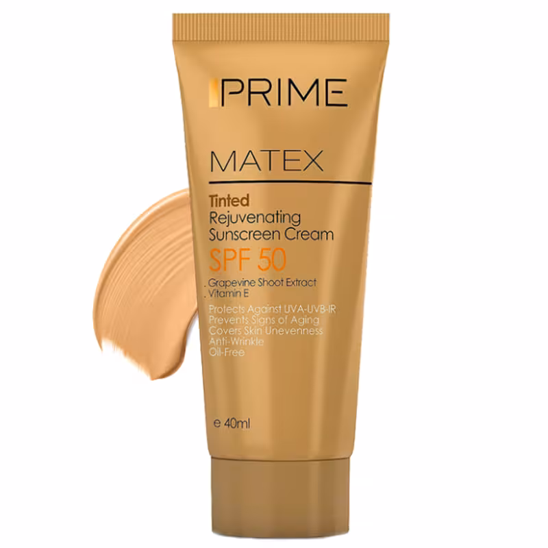 کرم ضد آفتاب و جوان کننده رنگی پریم مدل Matex با SPF 50 حجم 40 میل