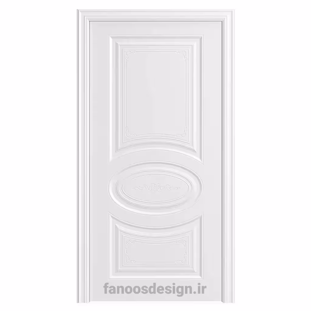 درب داخلی سفید کلاسیک مدل آوانتا با پنل برجسته و طراحی بیضی مرکزی کد 30619
