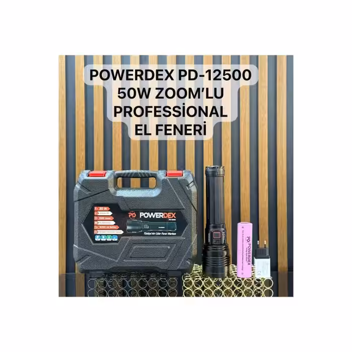 چراغ قوه حرفه‌ای Powerdex PD-12500 | توان 50 وات | شدت روشنایی 5000 لومن | شارژی و قابل استفاده مجدد | طراحی بزرگ و مقاوم | مناسب شکار، سفر و کمپینگ | ابزار روشنایی قدرتمند برای استفاده روزمره و حرفه‌ای