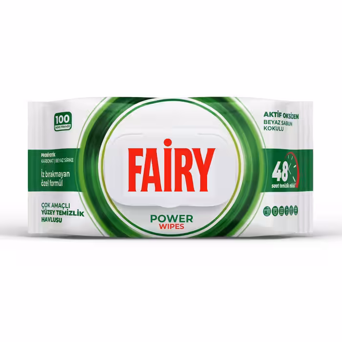 دستمال مرطوب چند منظوره سطوح فیری Fairy مدل Power Wipes ترکیه بسته 100 عددی
