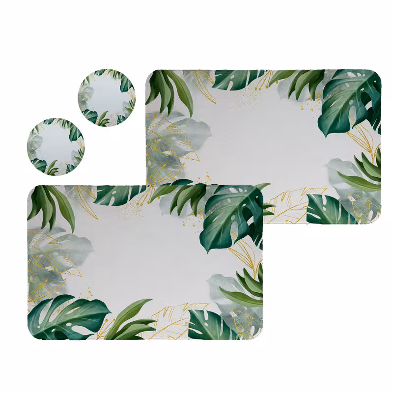 زیربشقابی طرح برگ کد 8481 مجموعه 2 عددی همراه زیر لیوانی | کالا مکس