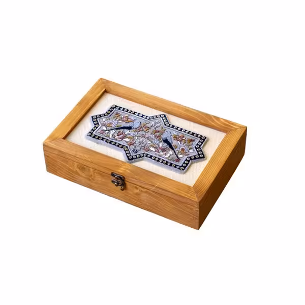 جعبه فرش چوبی  30 در 20 طرح گل و مرغ