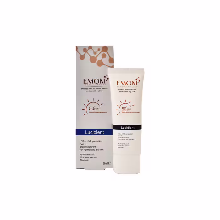 کرم ضد آفتاب لوسیدینت SPF50 بی رنگ امونی پوست نرمال تا خشک 50 میلی لیتر