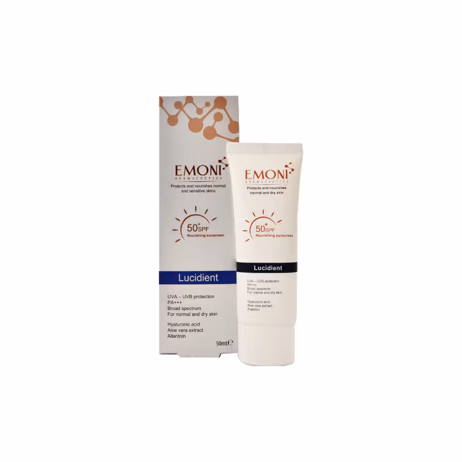 کرم ضد آفتاب لوسیدینت SPF50 بی رنگ امونی پوست نرمال تا خشک 50 میلی لیتر