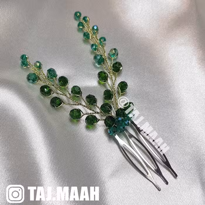 شانه شینیون کریستال سبز مدل SHNGRR ماه فام و تاج ماه