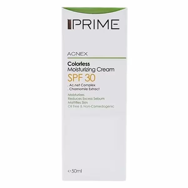کرم مرطوب کننده بدون رنگ پریم مدل Acnex SPF 30 حجم 50 میلی لیتر