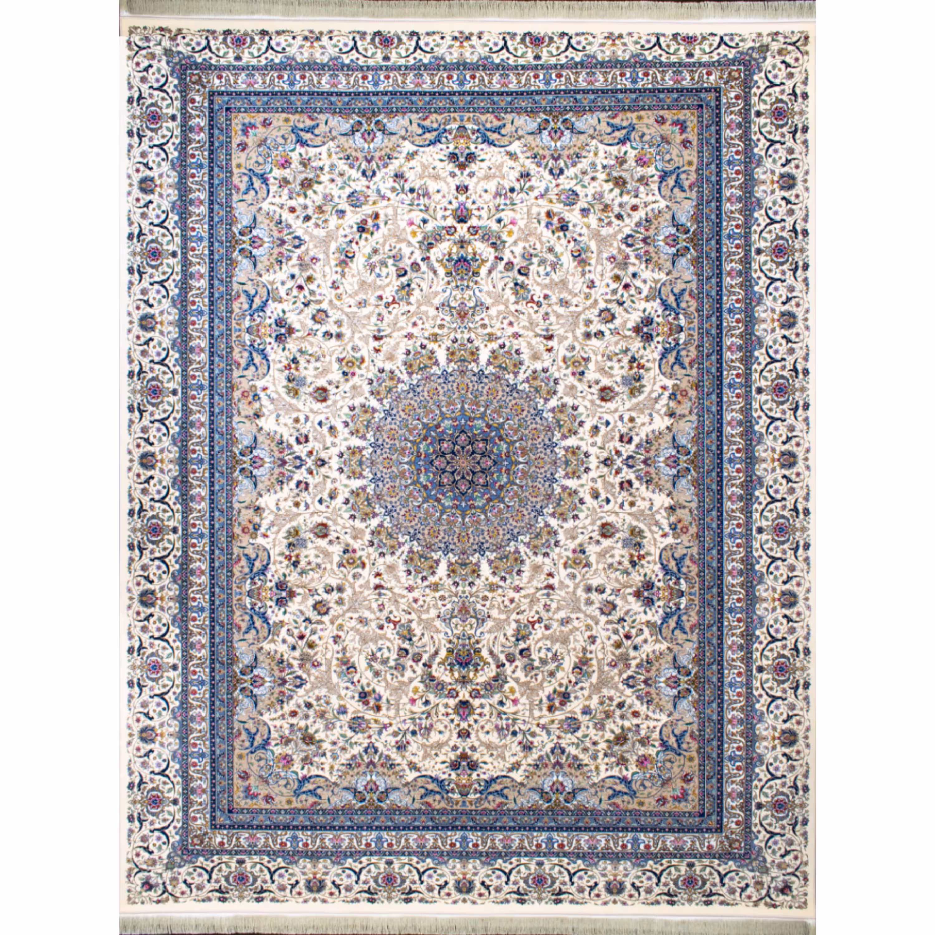 فرش ماشینی دستباف نما افرند 1250 شانه زمینه کرم کد 24700 (دوازده متری)