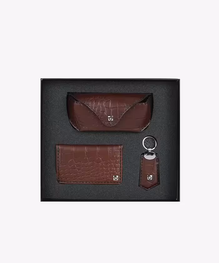 ست جاکارتی و قاب عینک و جاکلیدی چرم دست‌دوز مدل امپریال - چرم نیاوران