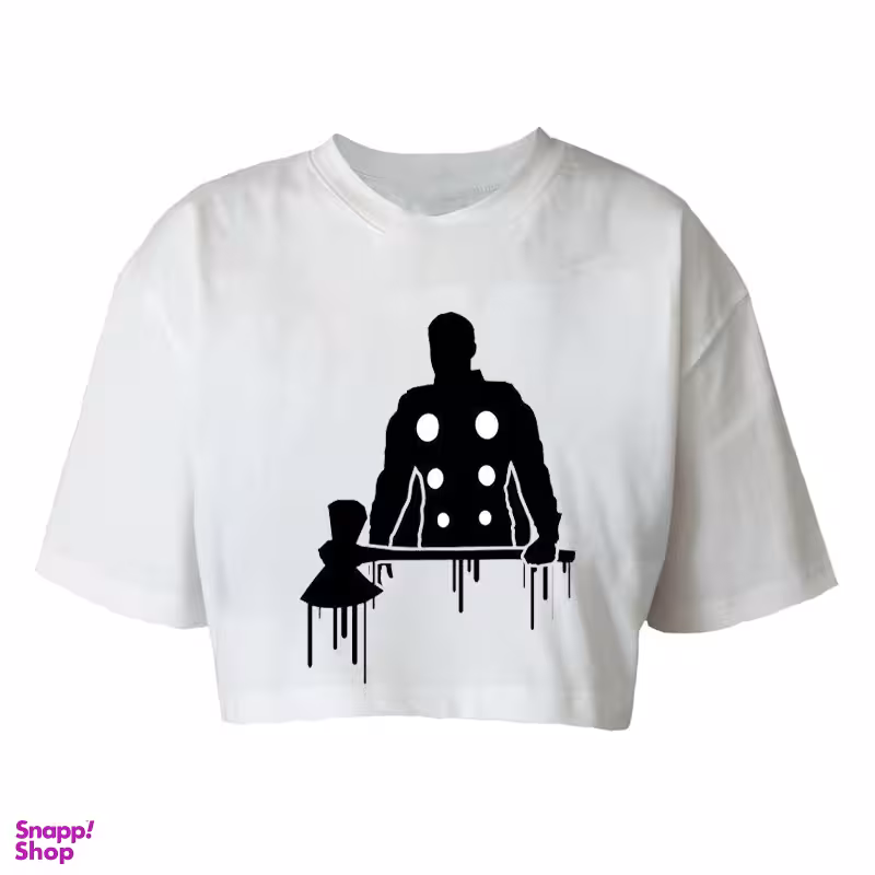 تیشرت کراپ زنانه مدل K25 طرح تبر رنگ سفید