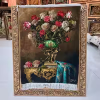 تابلو فرش دستباف تبریز طرح گل طولی، با چله ابریشم و استفاده از رنگ طبیعی