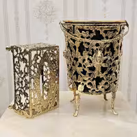 سطل زباله و جا دستمال کاغذی برنزی مدل رخ چهار پایه کد 1758  سطل و دستمال برنجی
