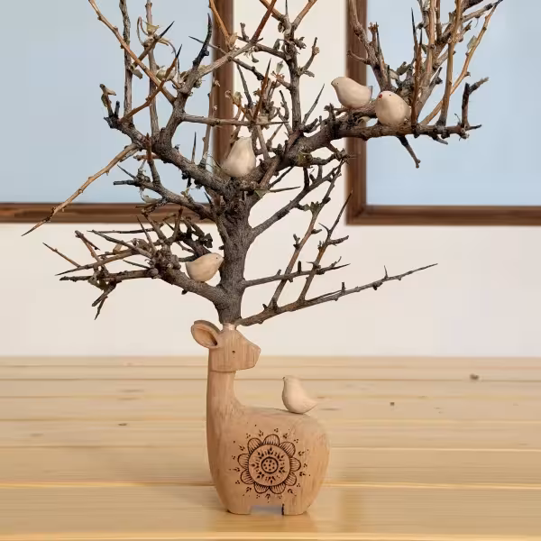 گوزن با شاخ طبیعی پنج پرنده طرح یک